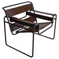 Chaise B3 Wassily des années 1970 en cuir noir Marcel Breuer pour Fasem, Italie, Bauhaus A