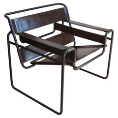 1970s B3 Wassily Chair Brown Leather Marcel Breuer for Fasem, Italy, Bauhaus B