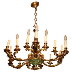 Ceiling Chandelier Lamp, 18 Lights, Gilded Brass, Italian Liberty '900