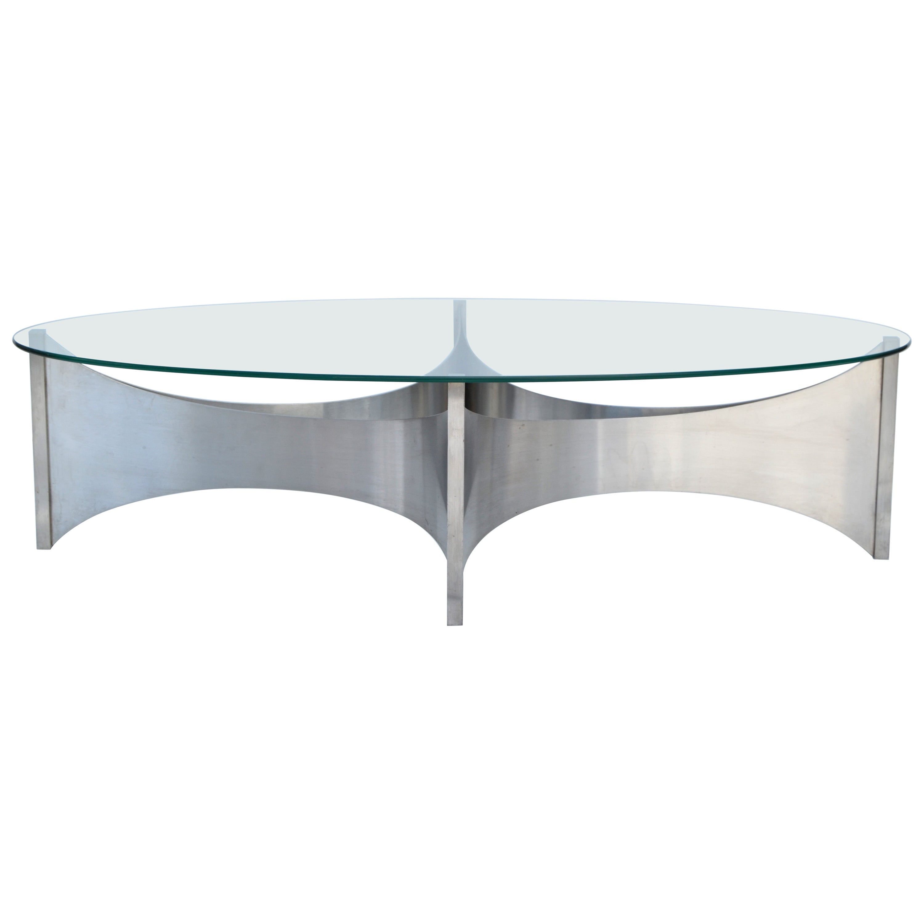 Maison Charles et Fils 'Voiles' Brushed Stainless Steel Coffee Table France 1980