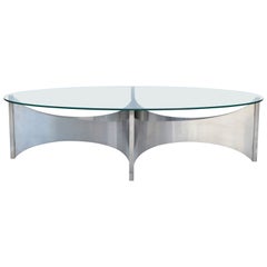 Maison Charles et Fils 'Voiles' Brushed Stainless Steel Coffee Table France 1980