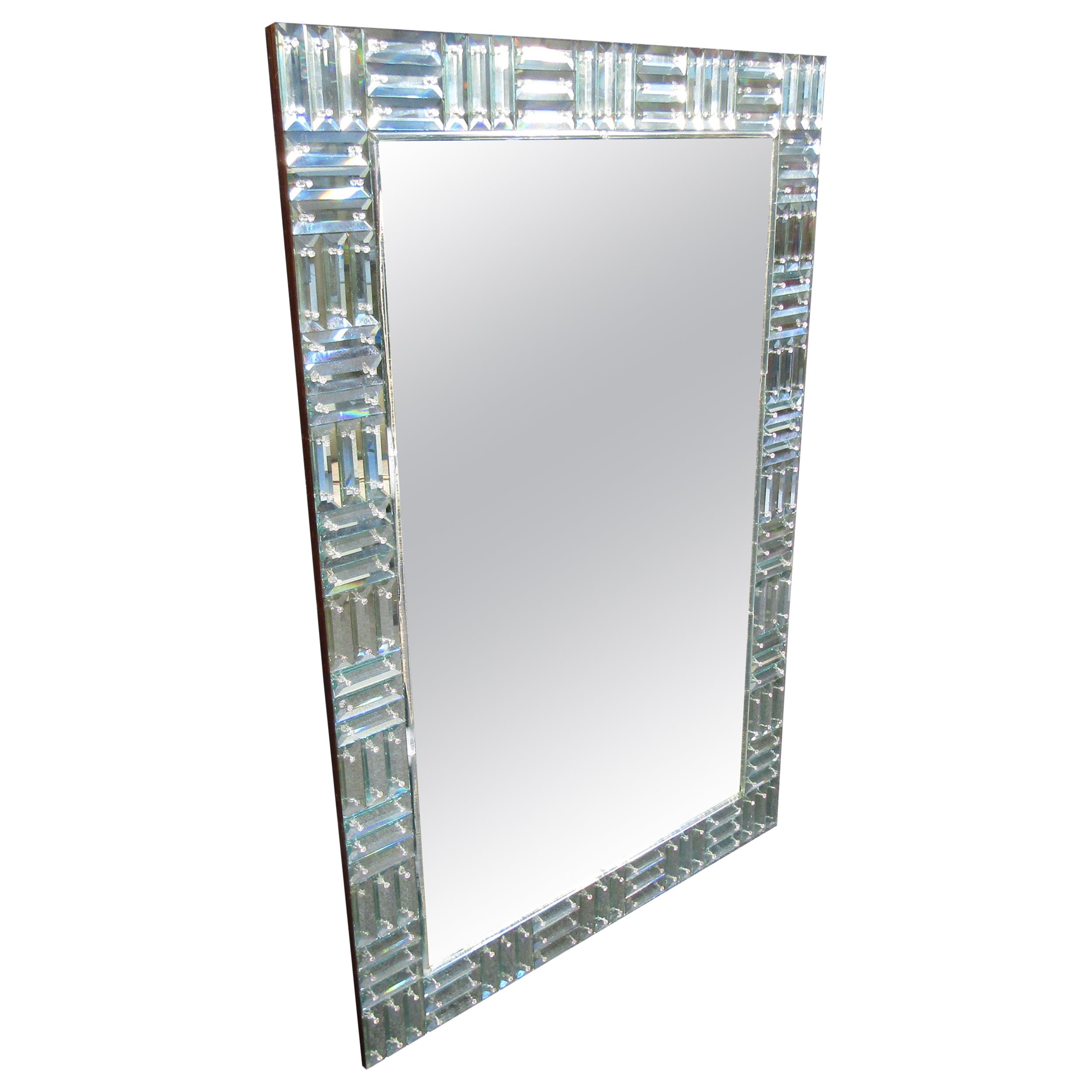Brueton Chrome Rectangular Beveled Wall Mirror Inset Marble Corners For Sale at 1stDibs