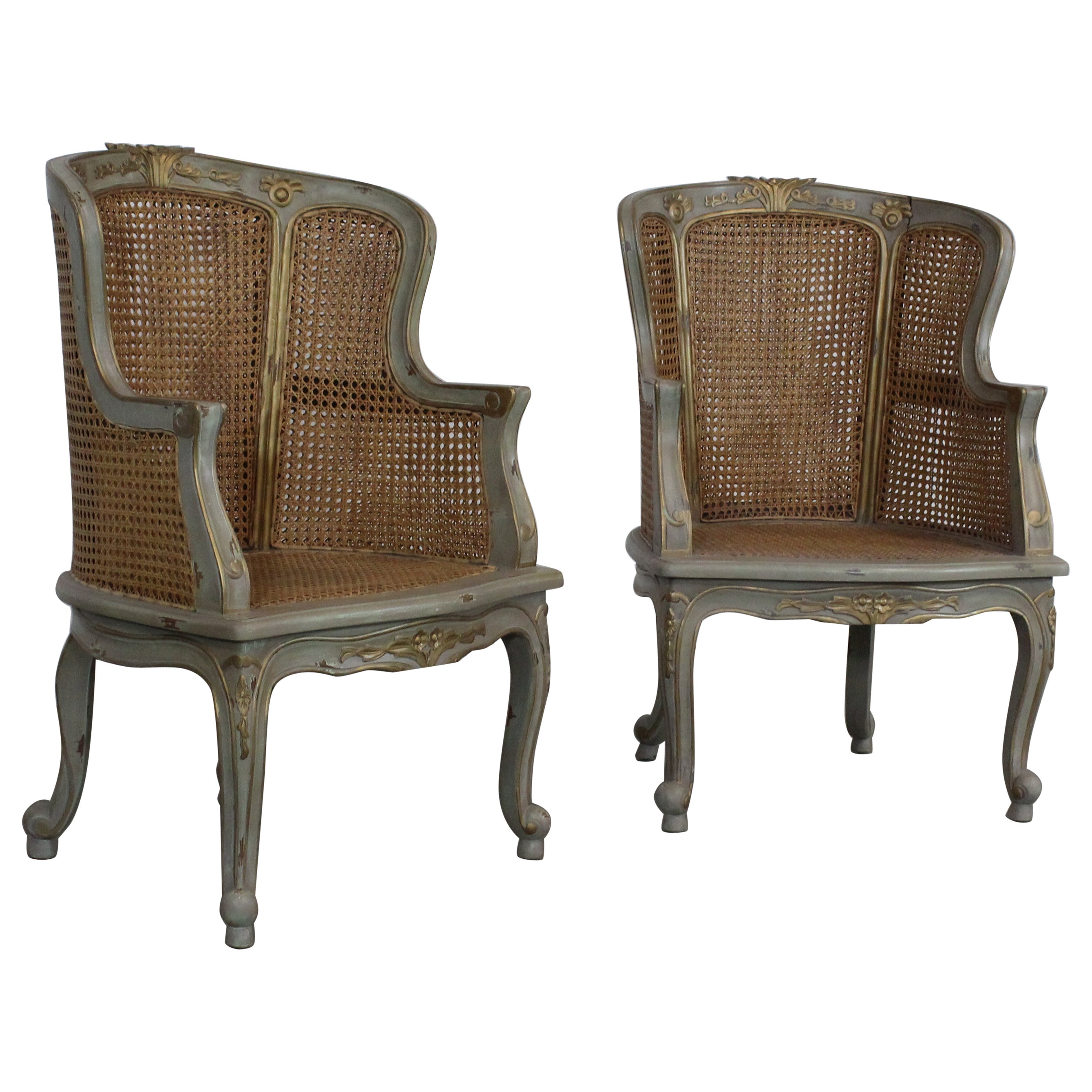 Pair of Country French Caned Arm Chairs