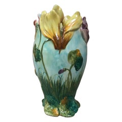 19th Rare French Majolica Cyclamens Vase Jean Massier