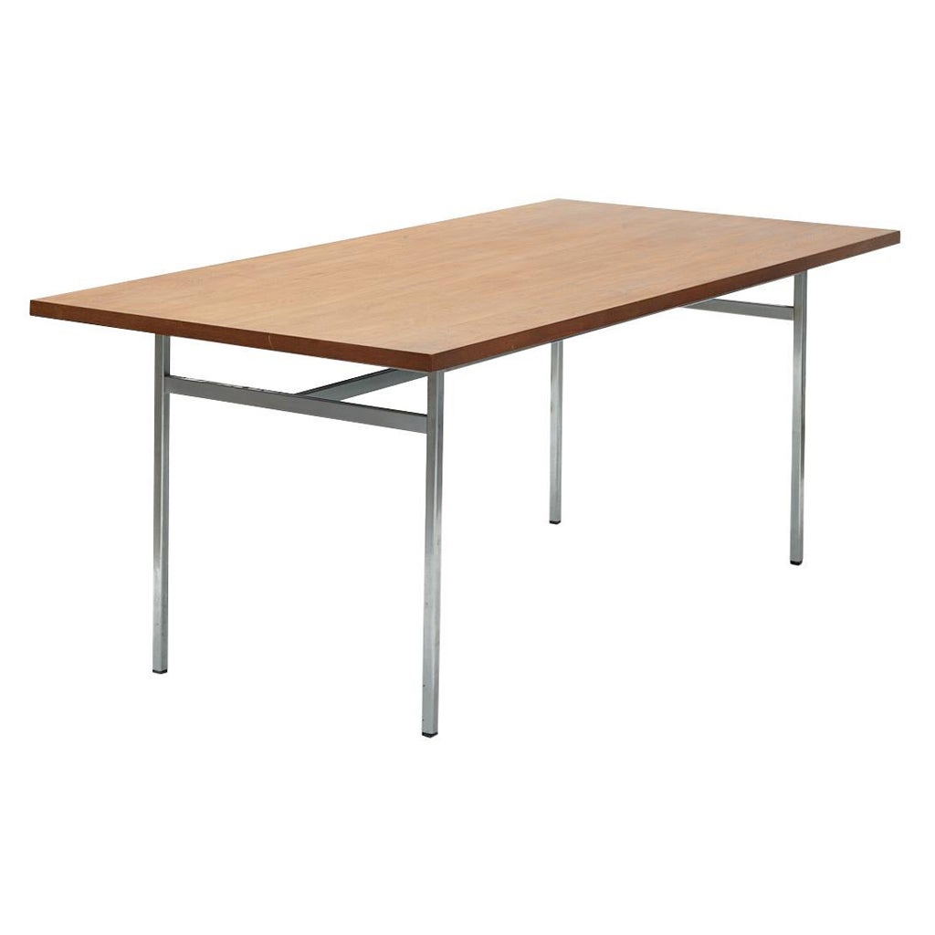 Steel and Walnut Dining Table Designed by Florence Knoll for Knoll Associates For Sale