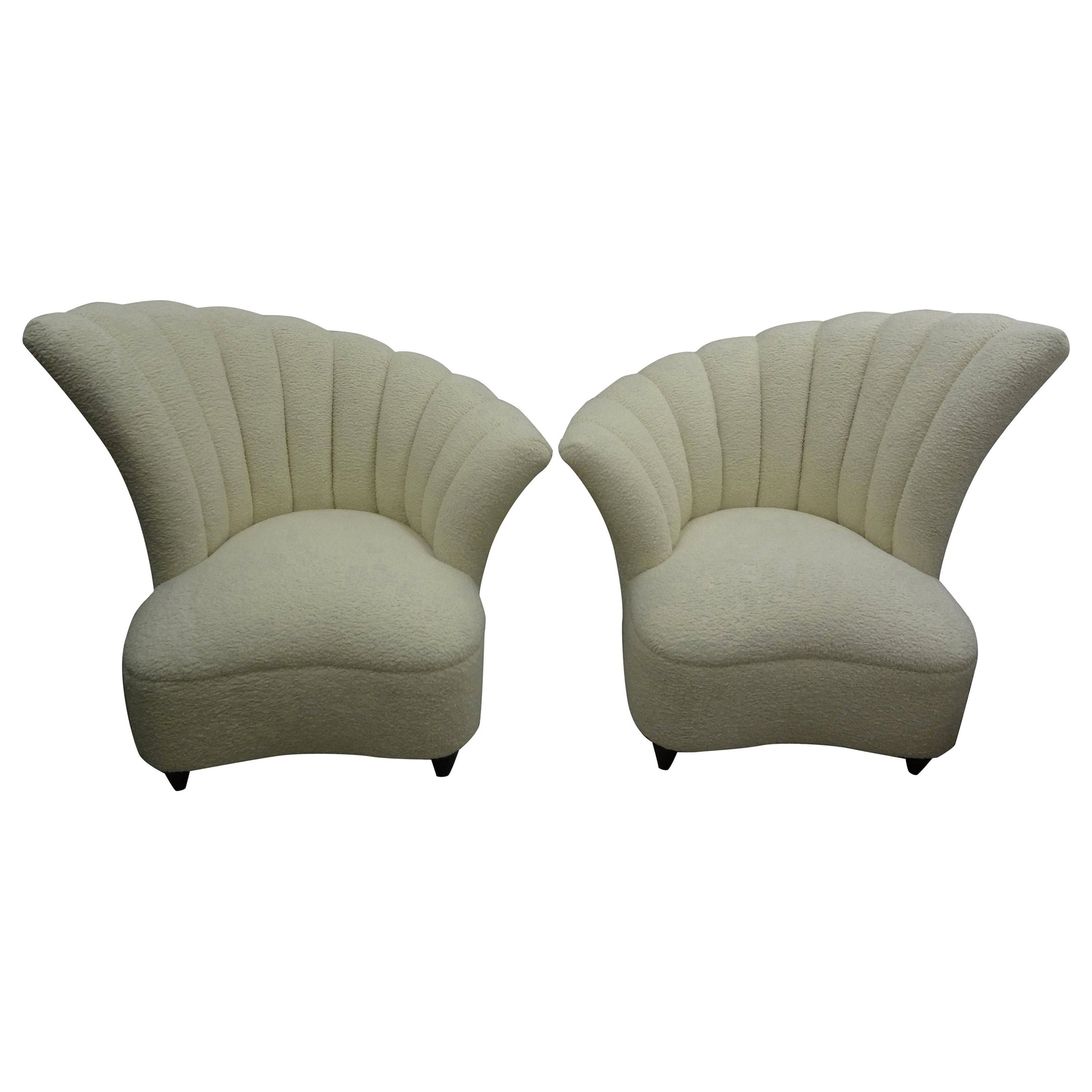 Pair of Grosfeld House Asymmetrical Channel Back Lounge Chairs