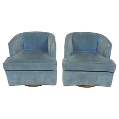 Pair of Harvey Probber Lounge Swivel Barrel Back Club Chairs with Wooden Bases