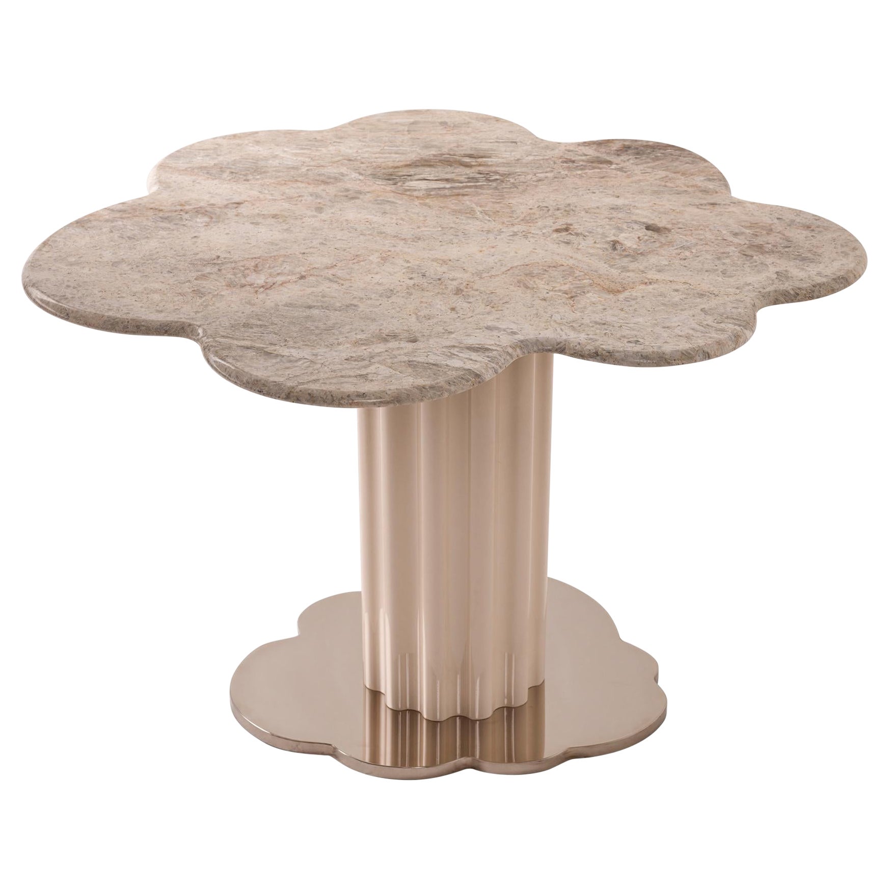Sulpap Esstisch aus cremefarbenem Marmor mit poliertem Chromsockel im Angebot
