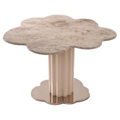 Sulpap Cream Colored Marble Dining Table with Polished Chrome Base