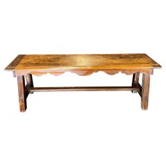 Charming Antique Walnut Bench with Carved Apron 