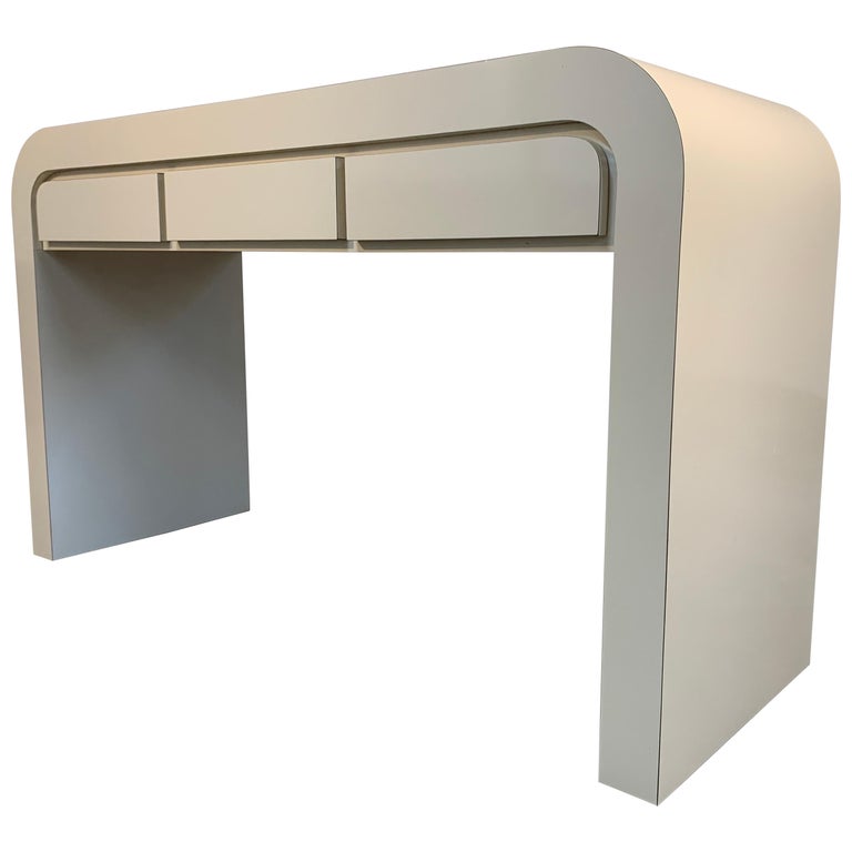 Karl Springer Style Waterfall Desk or Console Table in Almond at 1stDibs