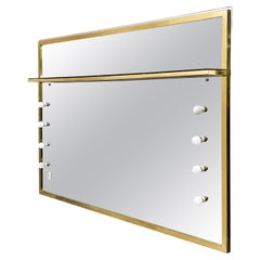 Rectangular Italian Brass and Chrome Wall Mirror with Lights and Shelf, 1970s