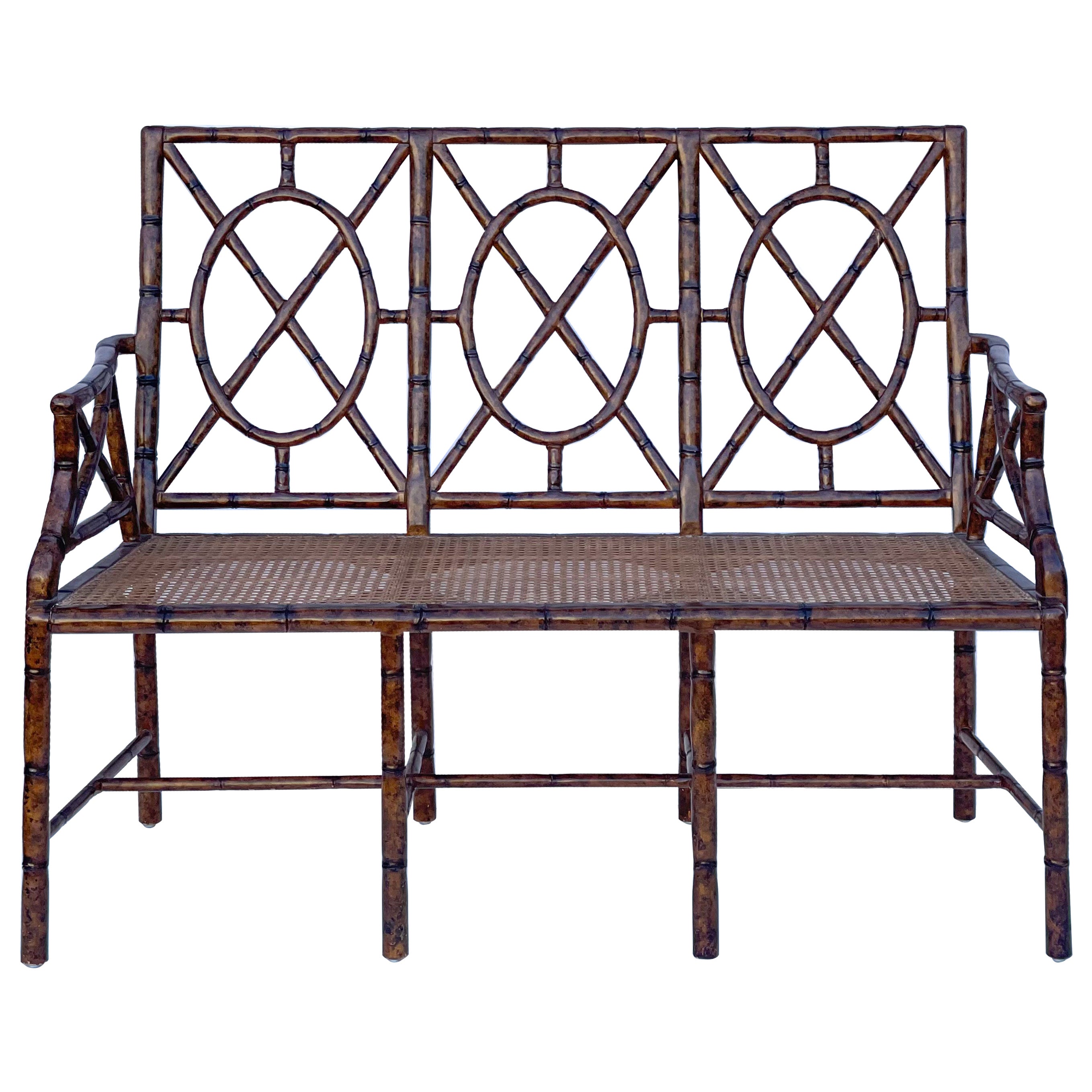 Regency Style Faux Bamboo Bench or Settee with a Faux Tortoise Finish