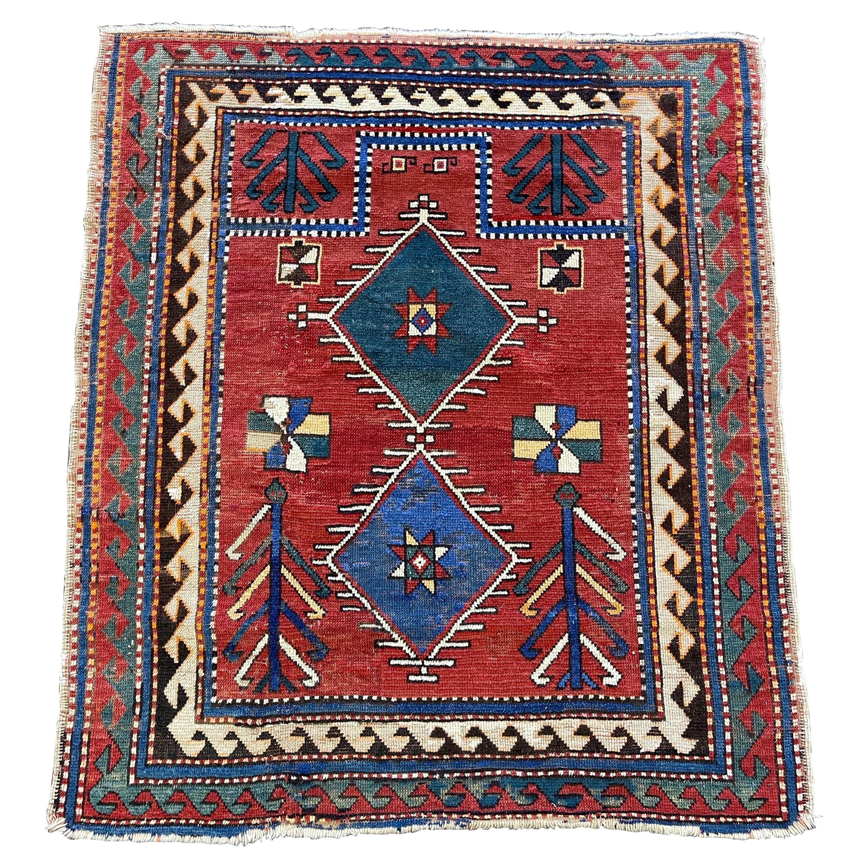 Antiker kaukasischer Fachralo-Kazak-Teppich um 1900 im Angebot