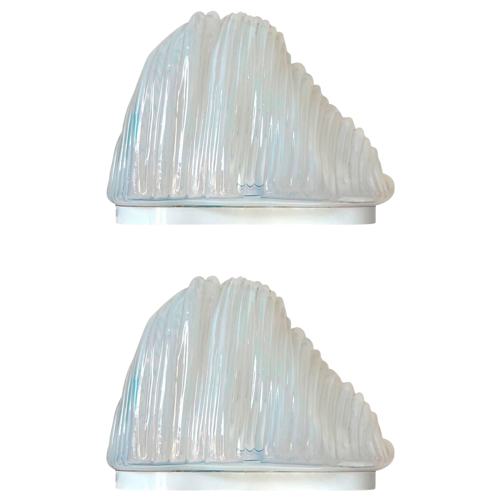 Italian Mid-Century Pair of "Iceberg" Murano Table Lamps by Carlo Nason, 1970s