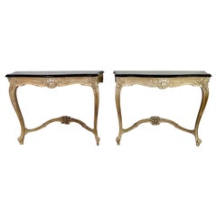 Pair of French Walnut Consoles with Marble Tops C. 1930's