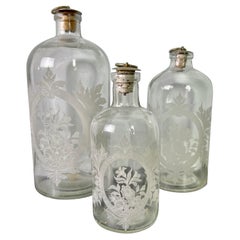 Vintage Set of '3' Etched Vanity Bottles-20th Century