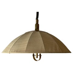 Fabric and Brass Adjustable Large Pendant Lamp by WKR, 1970s, Germany