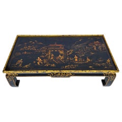 Mid-Century Ming Style Italian Black Lacquer and Gilt Chinoiserie Coffee Table