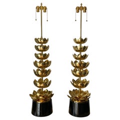 Pair of Feldman Brass Lotus Lamps