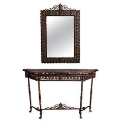 Antique Oscar Bach Egyptian Revival Bronze Marble Top Console & Mirror, Circa 1910