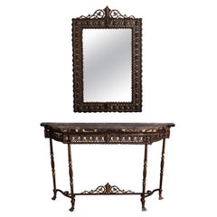 Oscar Bach Egyptian Revival Bronze Marble Top Console & Mirror, Circa 1910