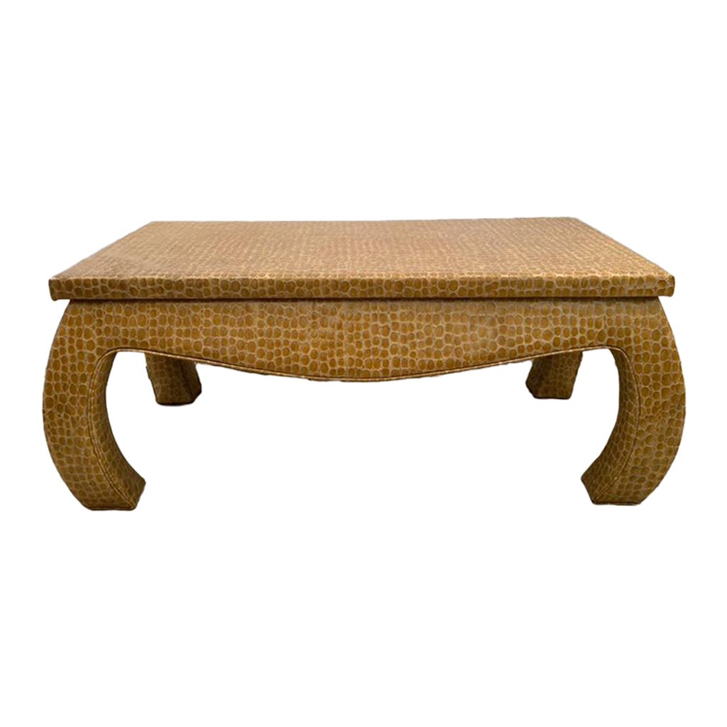Ming Style Coffee/Cocktail Table with Faux Alligator Vinyl Upholstery For Sale