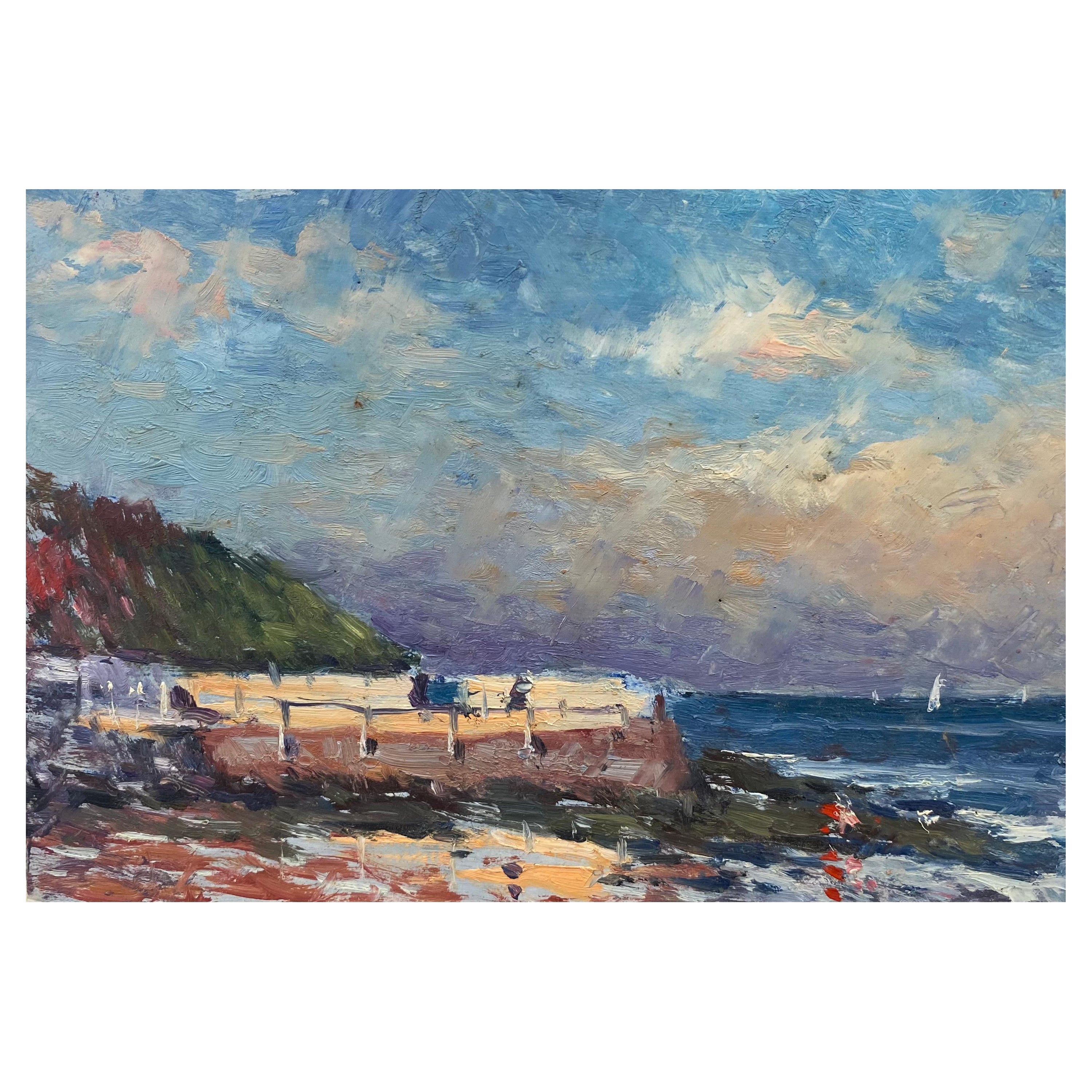 Paysage à l'huile impressionniste français, beau paysage de plage océanique en Californie en vente