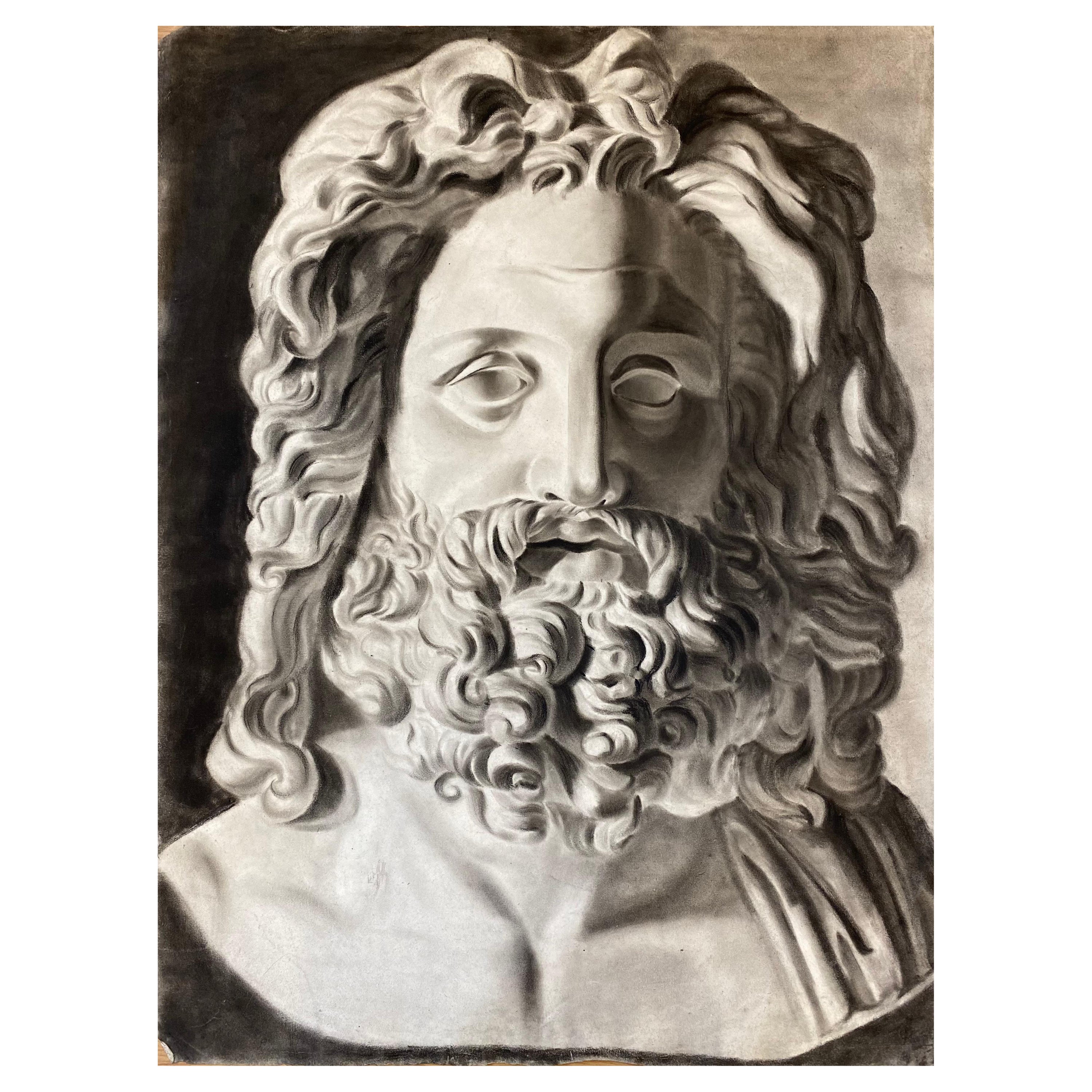 Ancien portrait français à tête grecque, portrait d'un homme barbu portant une tête romaine en vente