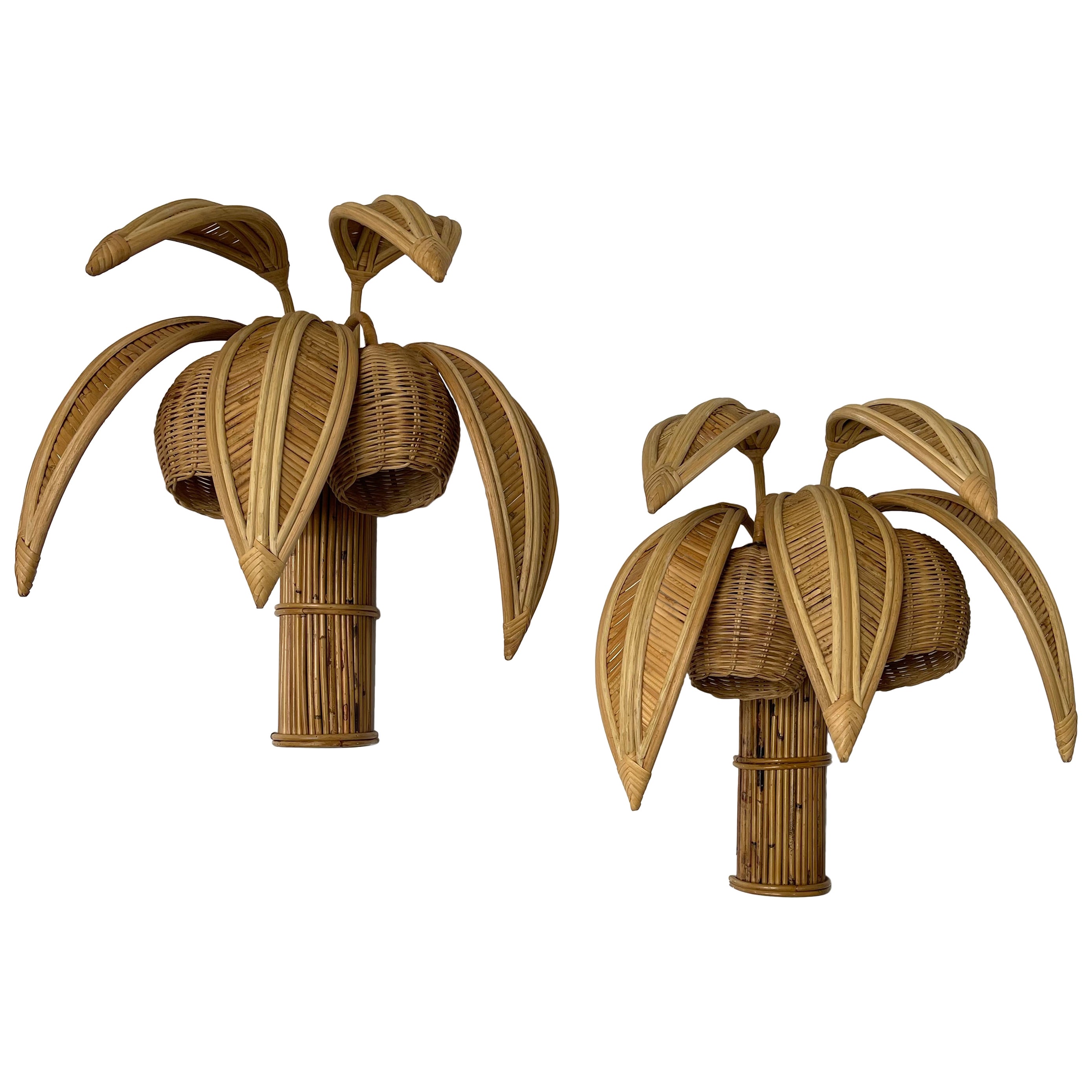 Pair of Rattan Sconces Palm Tree