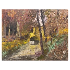 Huile impressionniste française Fernand Audet, pont en bois