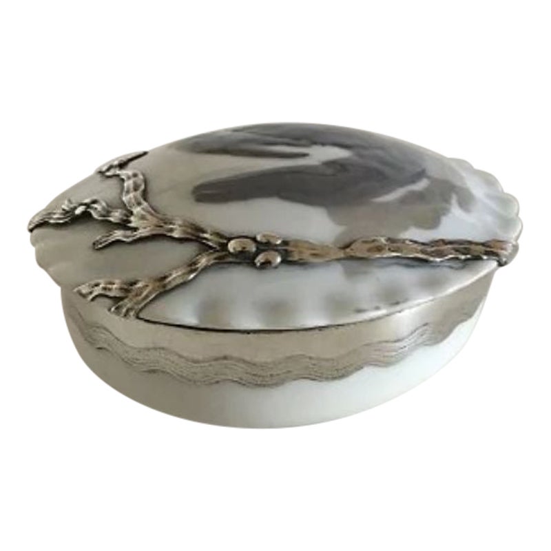 Royal Copenhagen Art Nouveau Silver Mounted Lidded Crab Dish For Sale