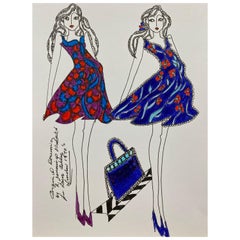 Used Original Fashion Design Illustration Watercolor Painting Laura Ashley Designer