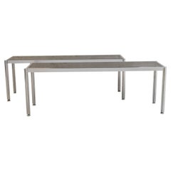 Pair of XXL Console Tables in Aluminum and Glass by George Ciancimino circa 1970