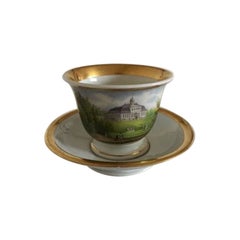 Royal Copenhagen Antique Morning Cup and Saucer with Handpainted Motif