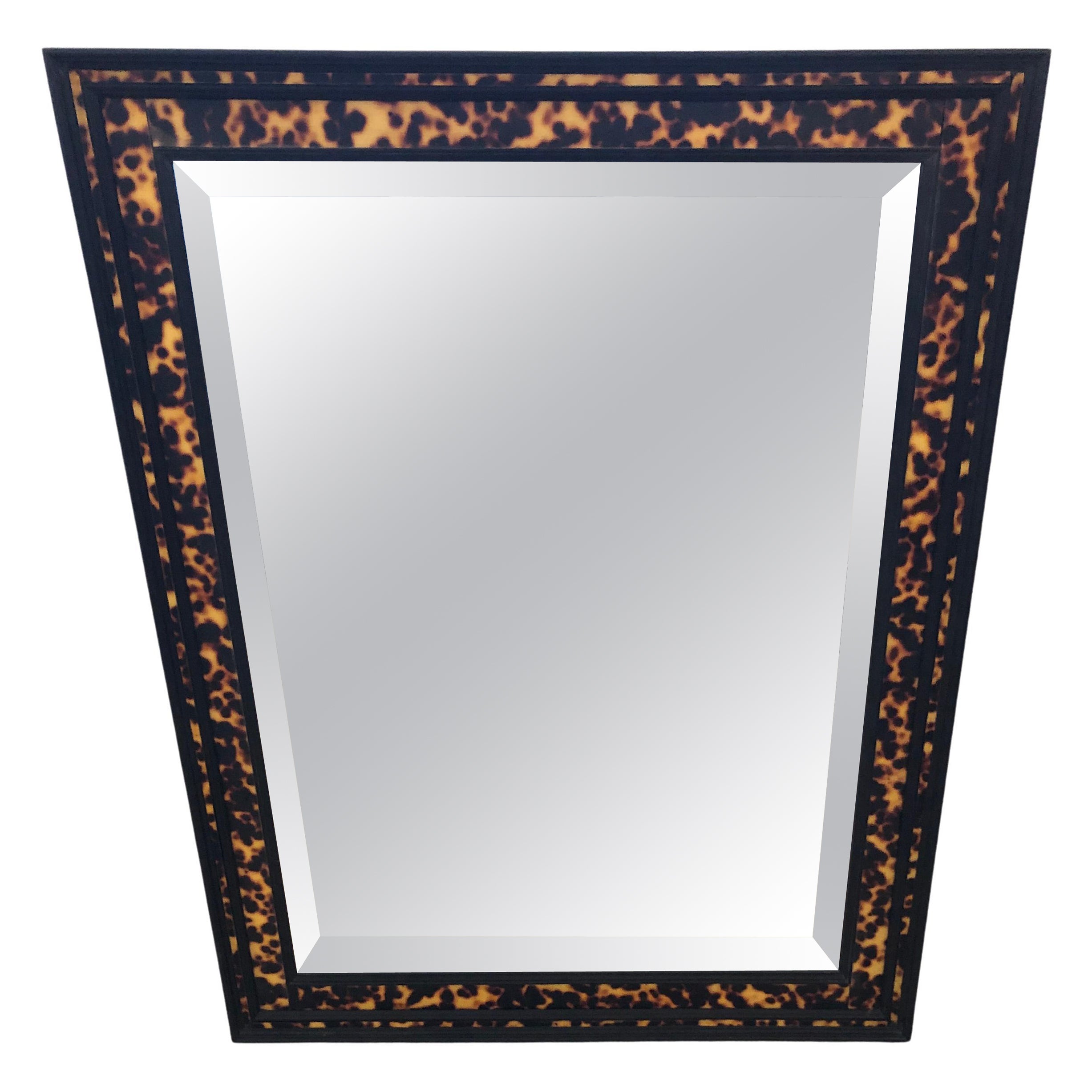 Sophisticated Ebonized Wood & Faux Tortoise Rectangular Bevelled Mirror