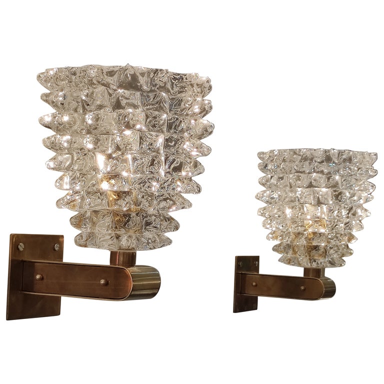 Pair of Brass and Murano Glass Sconces