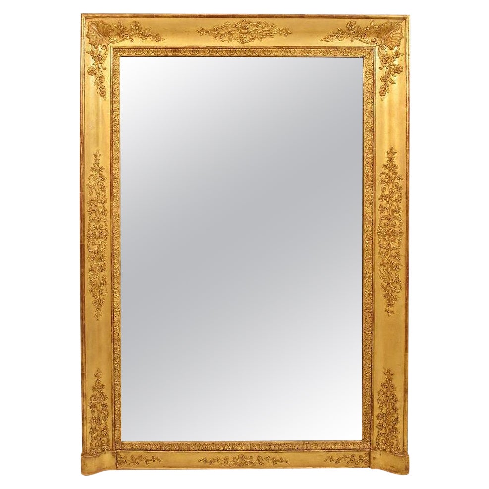 Antique Wall Mirror, Chimney Mirror, Original Gold Leaf Frame, 19th