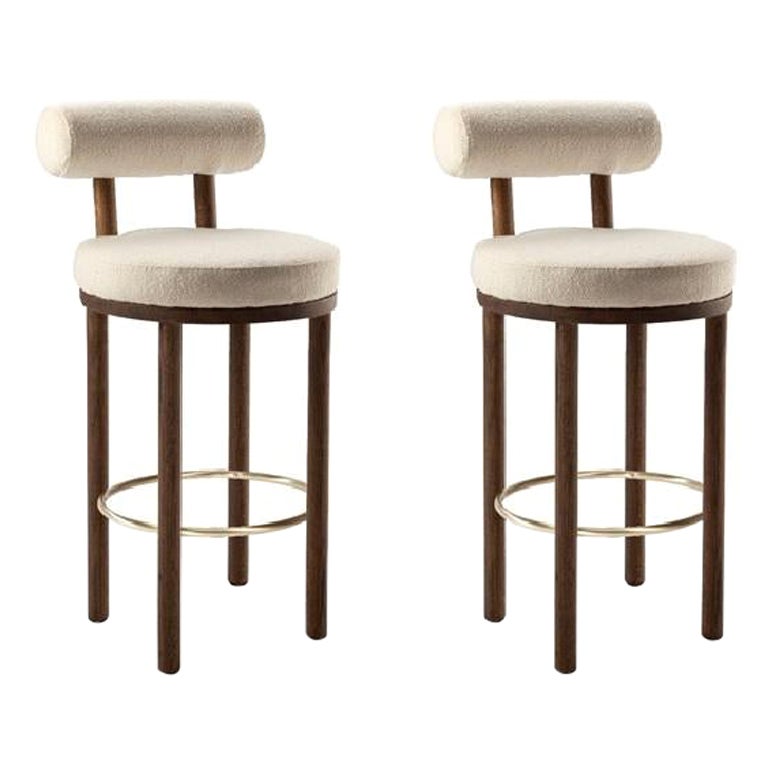 21st Century Designed by Studio Rig Moca Bar Chair Fabric Oak, Set of 2 For Sale