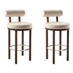 21st Century Designed by Studio Rig Moca Bar Chair Fabric Oak, Set of 2