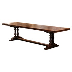 Vintage Mid-Century French Carved Chestnut Trestle Dining Table from the Pyrenees