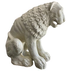Large Sculpture Whihe Glazed Earthenware Ceramic Lion