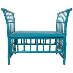 Retro Fabulous Turquoise Rattan Bench