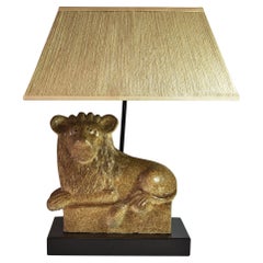 Ceramic Lion Table Lamp by Steve Chase Original String Shade