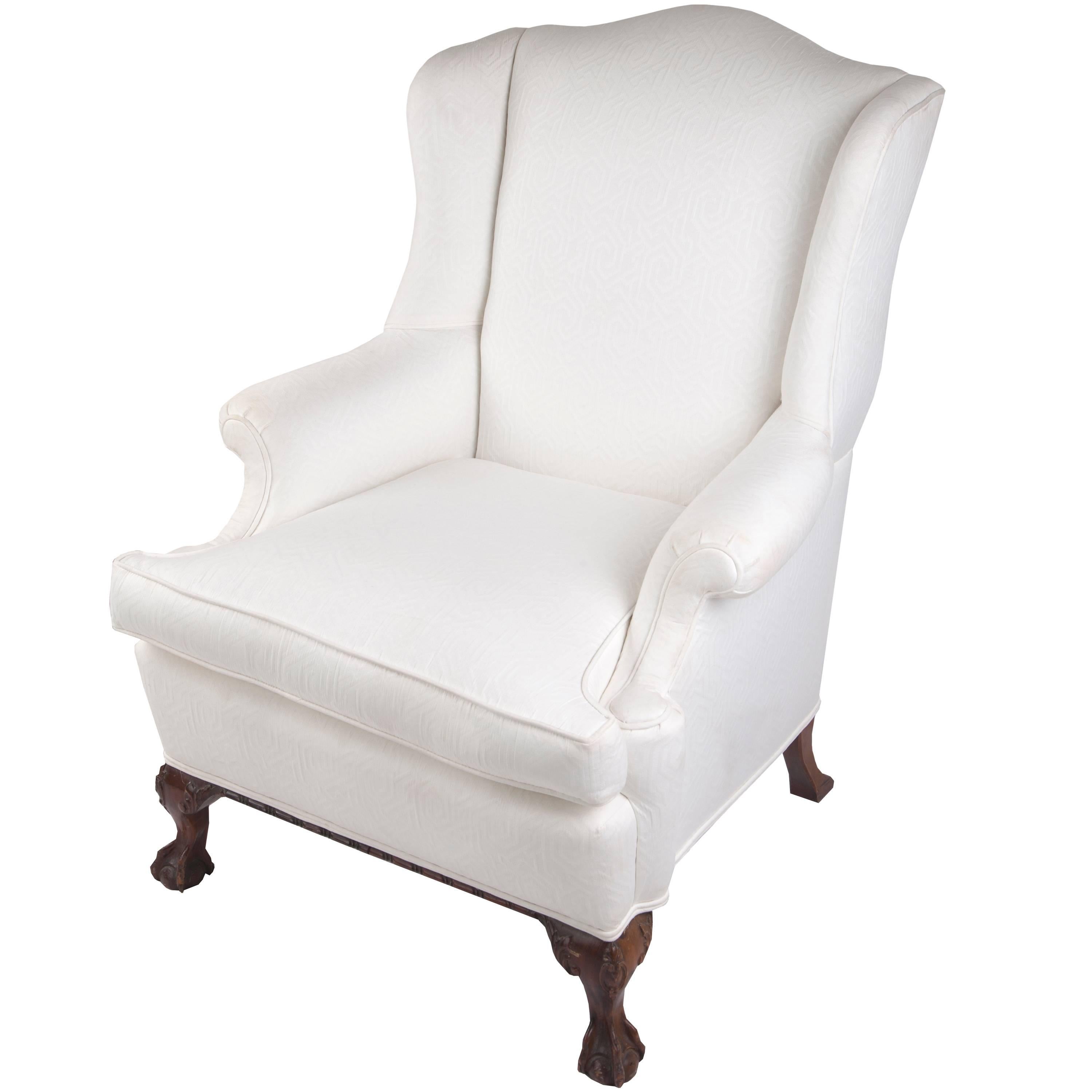 Wingback Chair on Claw and Ball Foot, Mahogany Frame For Sale