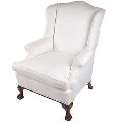Wingback Chair on Claw and Ball Foot, Mahogany Frame