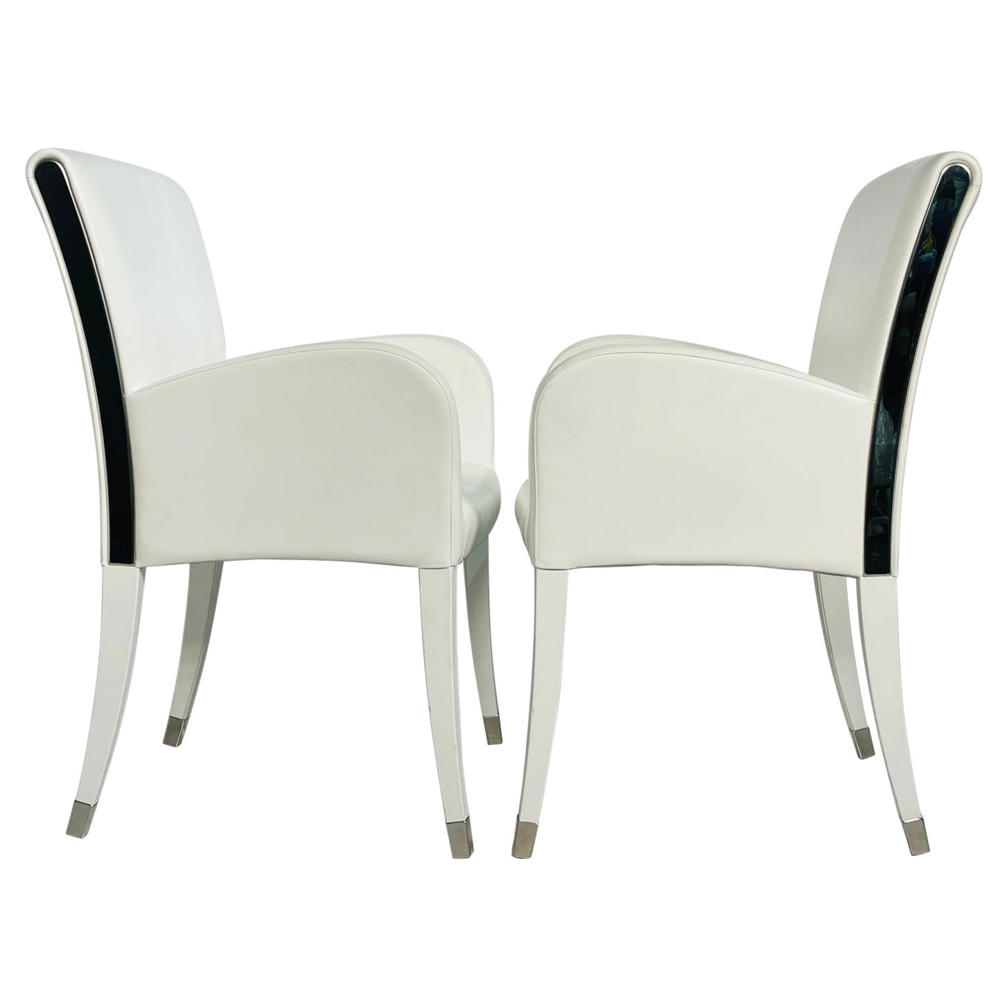 Pair of Elisa Armchairs Embossed in White Leather by Fendi
