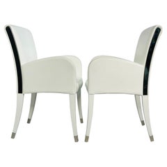 Pair of Elisa Armchairs Embossed in White Leather by Fendi