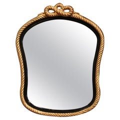 Mid-Century French Napoleon III Blackened and Gilt Wall Mirror with Roped Bow