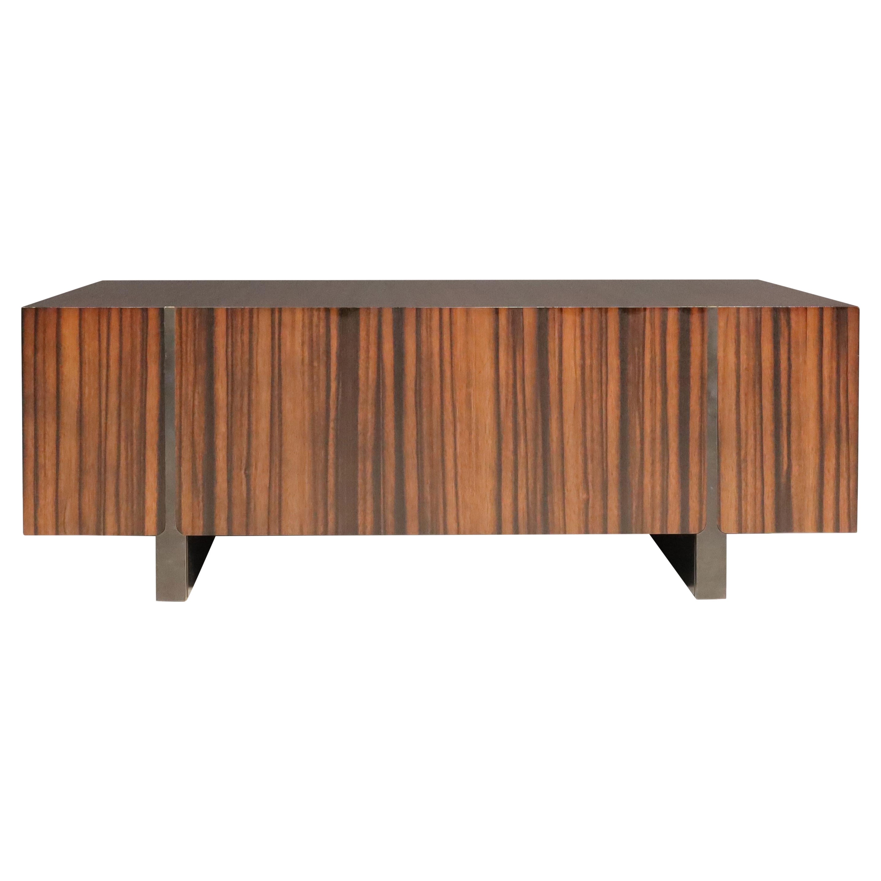 Holly Hunt Zebrawood and Bronze Cocktail Table